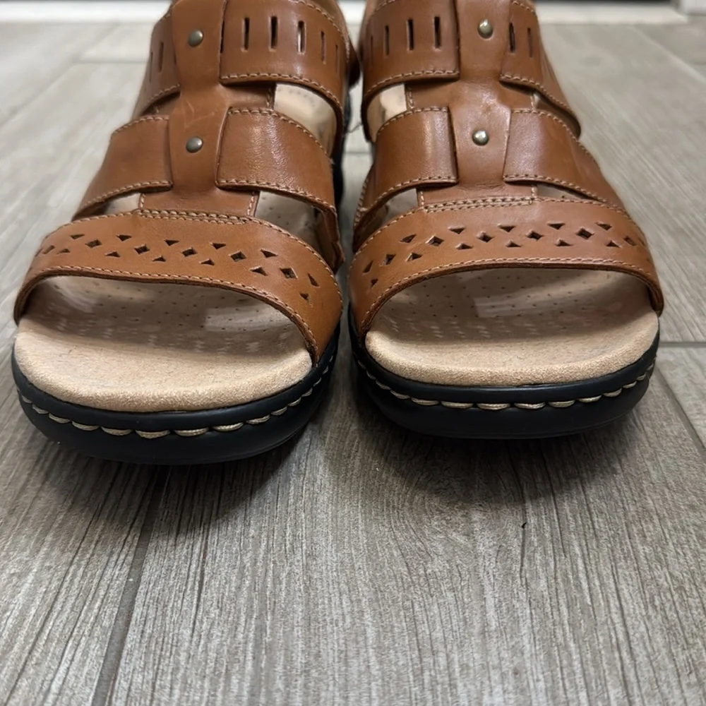 Clarks Lexi Qwin Brown Leather Slingback Sandals Shoes Size 8 Wide - Picture 9 of 15